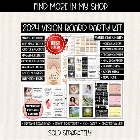 2024 Vision Board Party Kit Printables Template Clipart Manifesting