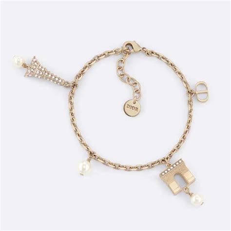 Dior Women Plan De Paris Bracelet Gold Finish Metal And White Resin Pearls