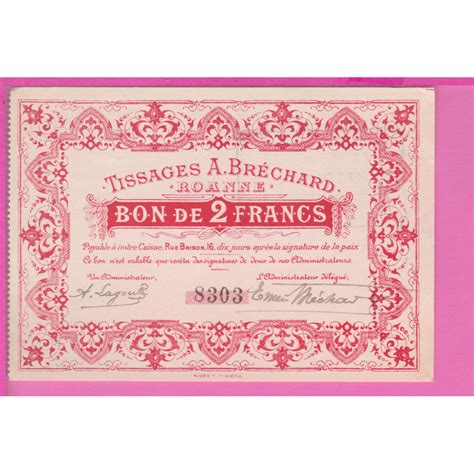 Billet De N C Ssit Roanne Etat Pr Neuf Unc Francs