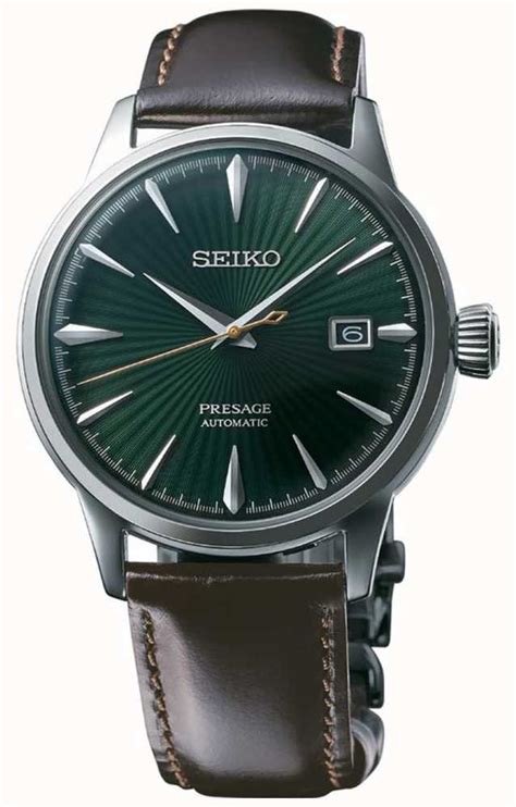 Seiko Presage Bracelet Vert En Cuir Marron Cocktail Time Avec Cadran