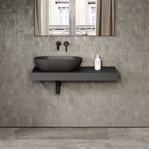 Stone Wall Hung Countertop Basin Shelf Mm Wide Charcoal Lusso