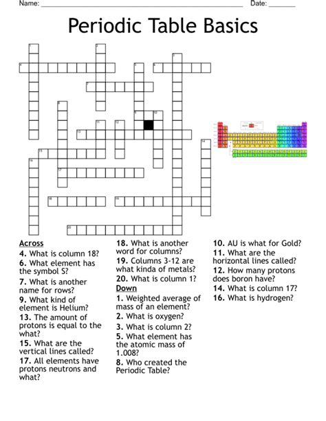 Periodic Table Crossword Puzzle Answer Key Free Crossword Puzzles