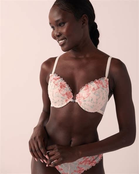 Soutien gorge push up fermeture avant demi buste Fleurs brodées la