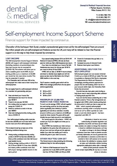 Self Employment Income Support Scheme Dental Medical