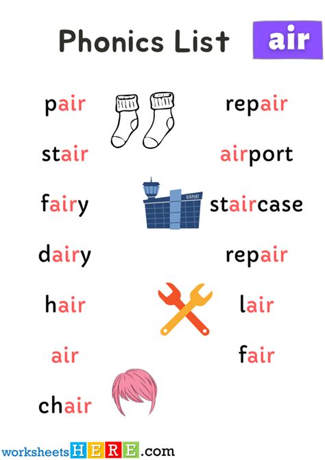 Spelling Phonics ‘air Sounds Pdf Worksheet For Kids And Students