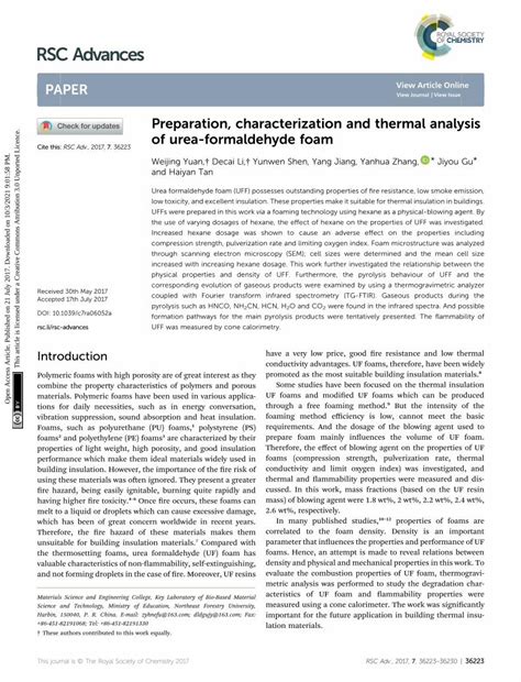 Pdf Preparation Characterization And Thermal Analysis Of Urea