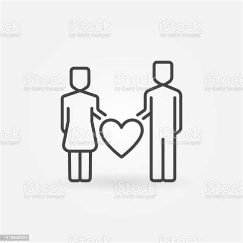 Man And Woman With Heart Vector Outline Icon Or Symbol Stock