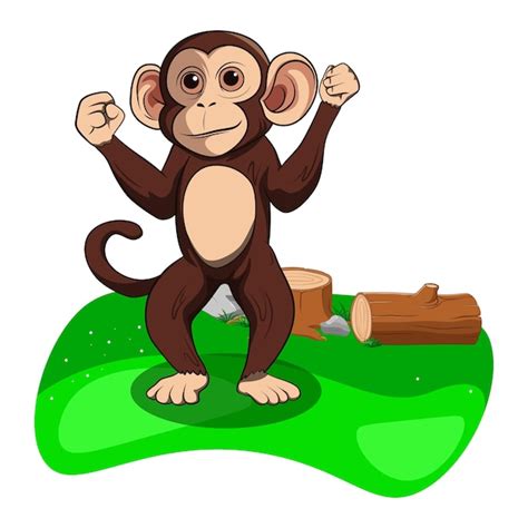 Ilustração de um macaco na ilustração vetorial da floresta Vetor Premium