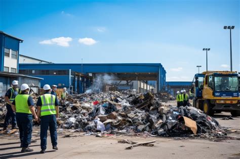 Premium Ai Image Recycling Facility With Workers Sorting Generative Ai