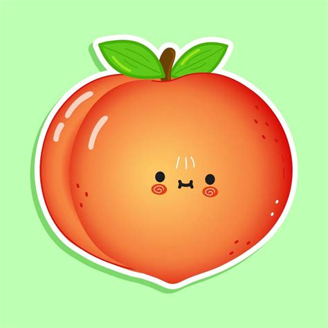 Cute Funny Peach Sticker Character Vector Hand Drawn Cartoon Kawaii