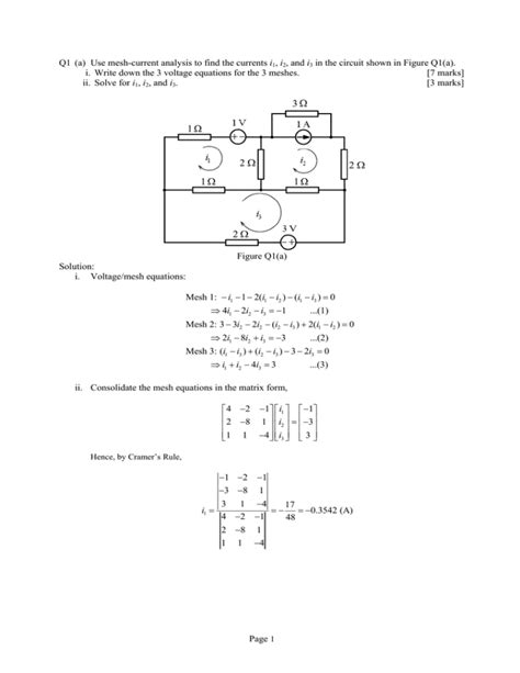 Page 1 Q1 A Use Mesh Current Analysis To Find The Currents I1 I2