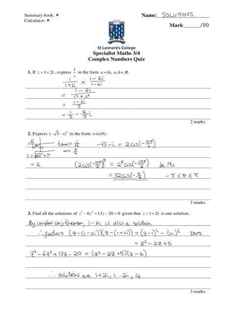 Fillable Online Learn Stleonards Vic Edu Specialist Maths 3 4 Complex