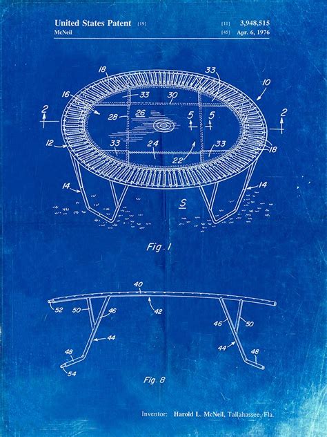 Somerset House Images PP1111 FADED BLUEPRINT TRAMPOLINE PATENT POSTER