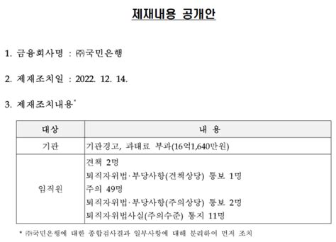 금감원 국민은행 과태료 16억 부과개인정보 부당 이용 日刊 Ntn일간ntn