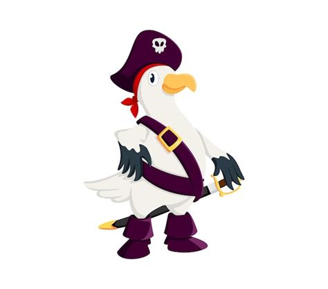 Caractère Animal De Dessin Animé De Mouette Pirate Corsaire Vecteur