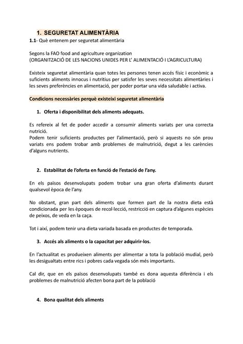 Resums Seguretat Alimentaria Del Modul De Gestio De La Qualitat I De La