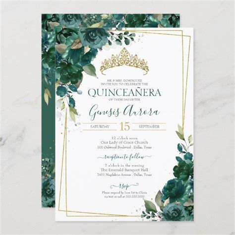 Quincea Era Emerald Green Floral Invitation Zazzle Butterfly