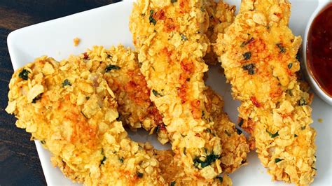 Baked Cornflake Crusted Chicken Strips Recipe YouTube