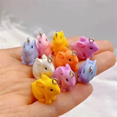 10pcs 21 22mm 6 Color Rabbit Animal Charms Resin Cabochons Glitter