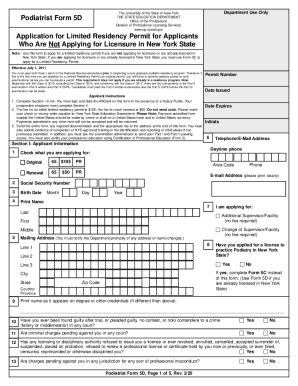 Fillable Online Podiatrist Form 5D Application For Limited Residency