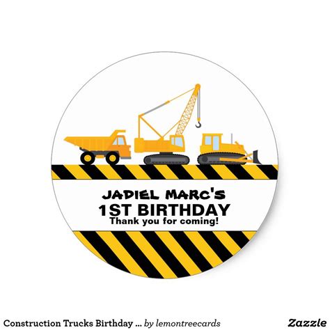 Construction Trucks Birthday Party Favor Sticker Zazzle Trucks