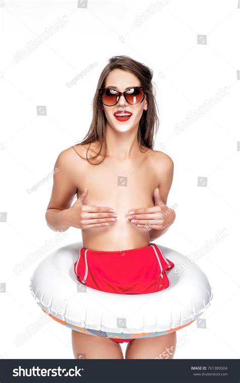 Beautiful Sexy Naked Woman Red Swimsuit Foto Stok Shutterstock