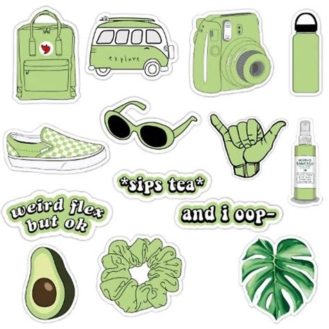 Cute Green Color Trendy And Cool Stickers Adesivi Stampabili Adesivi