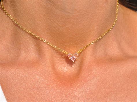 Pink Heart Choker Elegant Cz Heart Choker Necklace Pink And Gold Heart