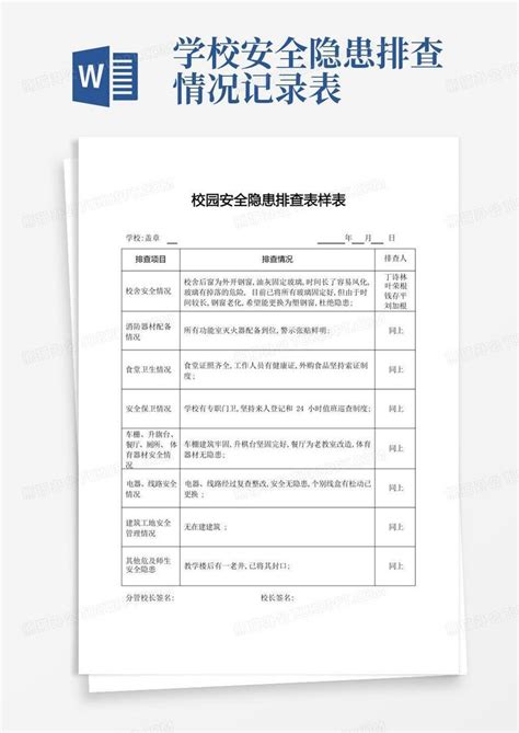 学校安全隐患排查表Word模板下载 编号lggpnzdk 熊猫办公