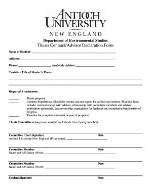 Fillable Online Antiochne Thesis Contract Advisor Declaration Form