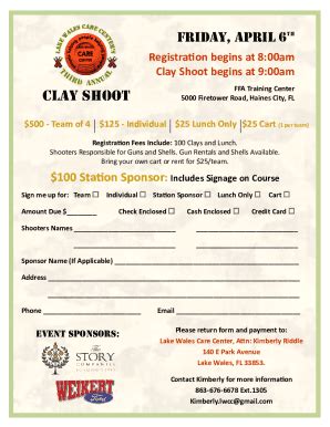 Fillable Online Registration Begins At Am Clay Shoot Begins At