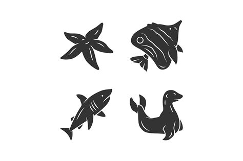 Sea Animals Glyph Icons Set Icons Creative Market