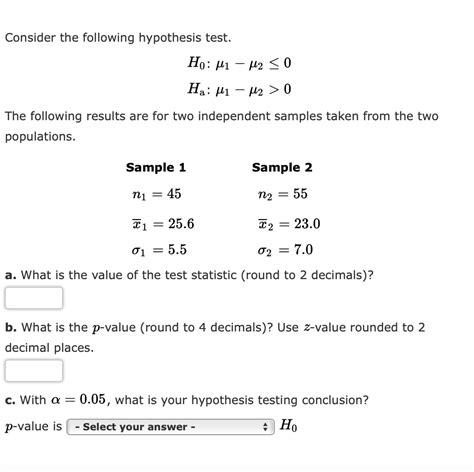 Solved Consider The Following Hypothesis Test Ho M1 M2