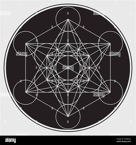 Metatrons Cube Illustration Black And White Colors Sacred Geometry