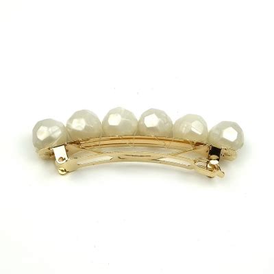 Barrette cheveux grosse perle facette 8cm blanc nacré