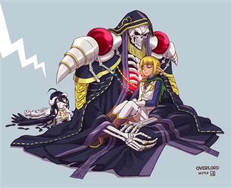 Safebooru 1girl 2boys Ainz Ooal Gown Albedo Biting Black Hair Blonde Hair Boots Cape Carrying