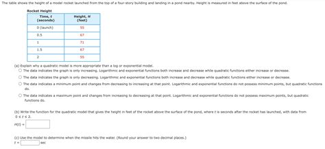 Solved The Table Shows The Height Of A Model Rocket Launched Course Hero