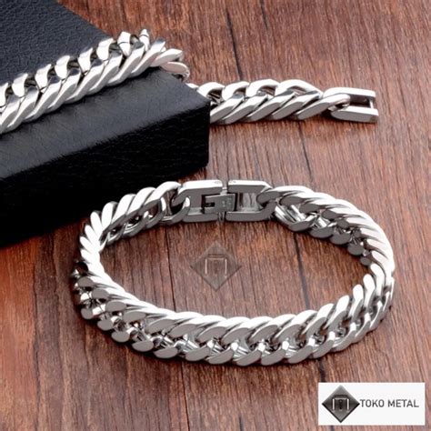 Jual Gelang Titanium Kualitas Tinggi Pria Model Rantai Black Gold