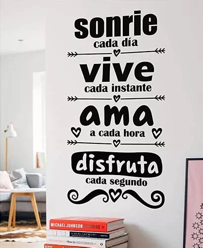 Vinilos Decorativos Frases Pared Sonríe Vive Ama 1 Mts