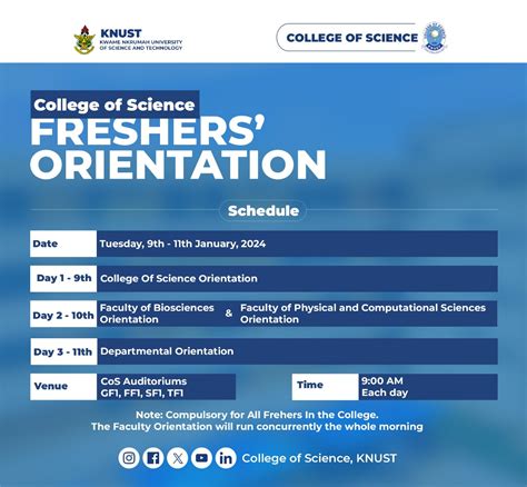 College Of Science Freshers Orientation On The 9th To 11th January