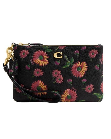 Coach Floral Printed Leather Small Wristlet In Black Lyst