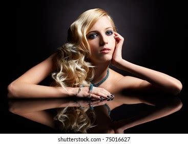 Glamour Portrait Beautiful Curly Blonde Girl Stock Photo