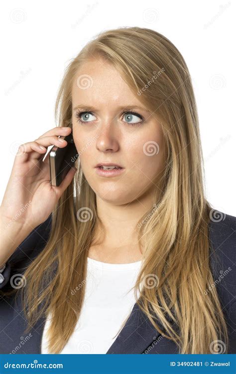 Blonde Telefonerende Ernstige Vrouw Stock Afbeelding Image Of Mooi Volwassen