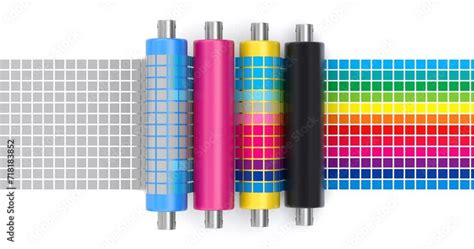 CMYK Printing Concept Process With Top View Of Printer Rollers And