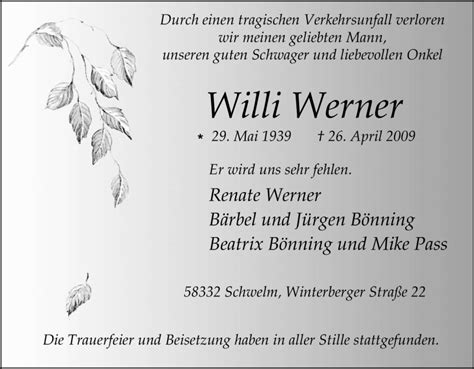 Traueranzeigen Von Willi Werner Trauer In NRW De