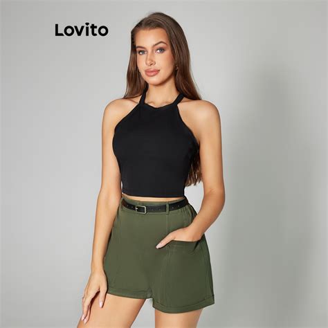 Lovito Casual Conjunto Feminino Liso De Shorts Cinto E Bolso