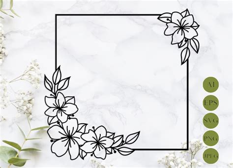 Floral Square Frame Svg Laser Cut Flower Border Svg Etsy