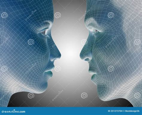 3d Illustration Wireframe Or Mesh Human Male And Female Head Stock