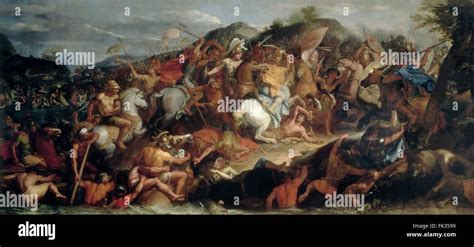 Painting of Alexander the Great at the Battle of the Granicus River in 334 BC fought against the ...