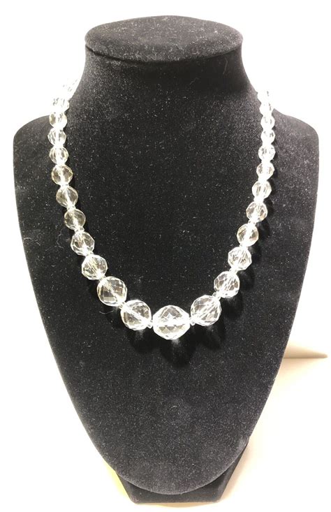 Vintage Clear Cut Faceted Crystal Glass Bead Necklace Gem